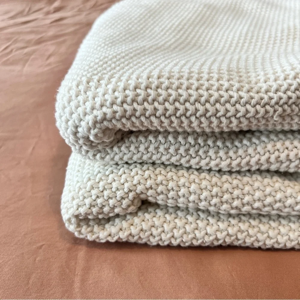 Pottery Barn Cream Needle Waffle Weave Pillow Covers (2) 26x26”